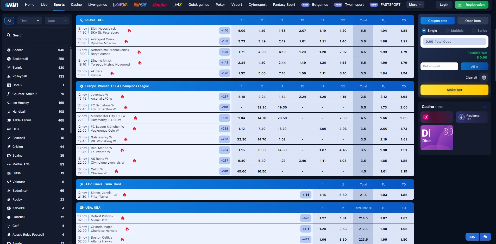 1win sports betting