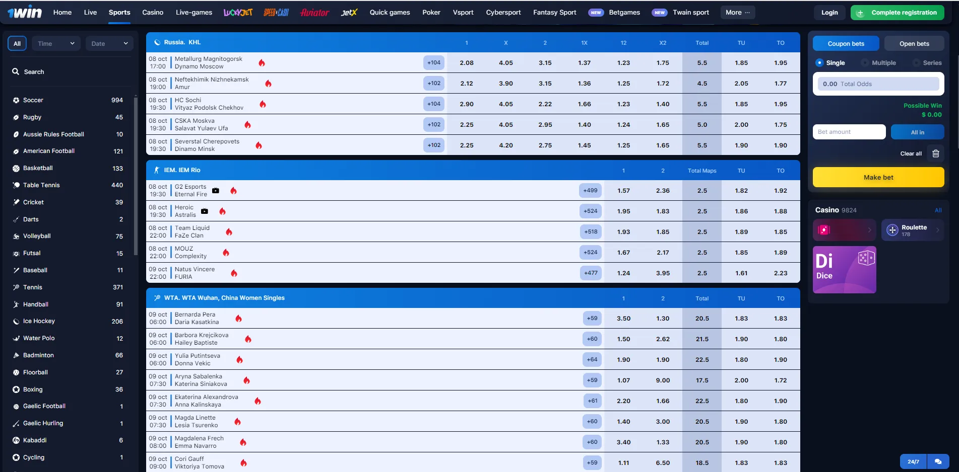 1win sports betting